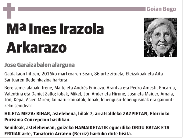 Mª Ines Irazola Arkarazo