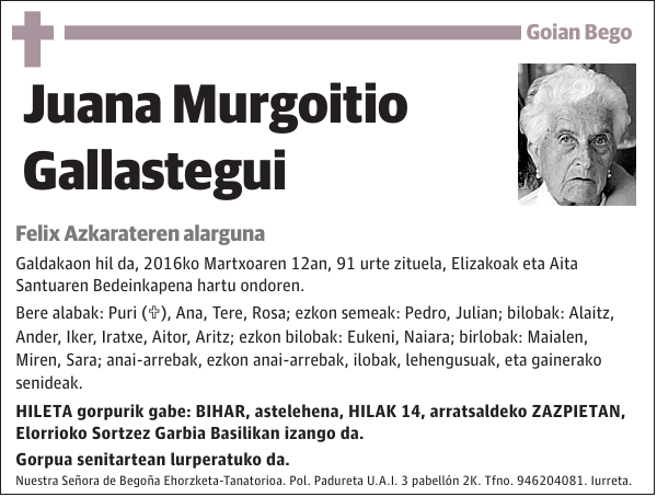 Juana Murgoitio Gallastegui