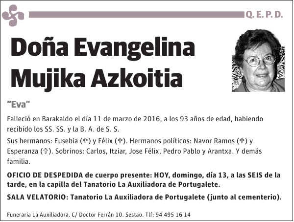 Evangelina Mujika Azkoitia