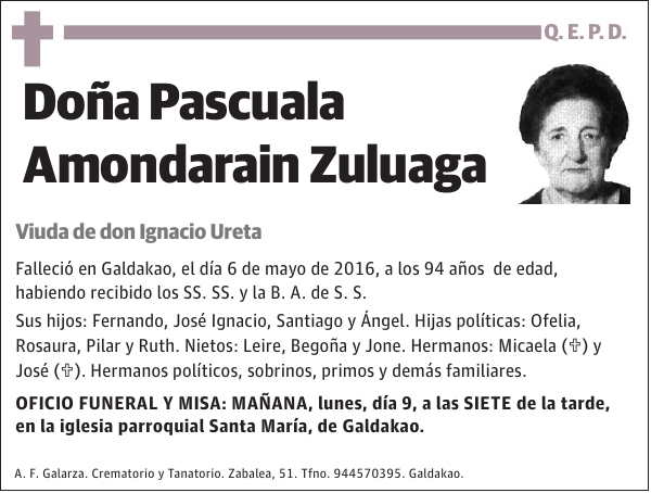 Pascuala Amondarain Zuluaga