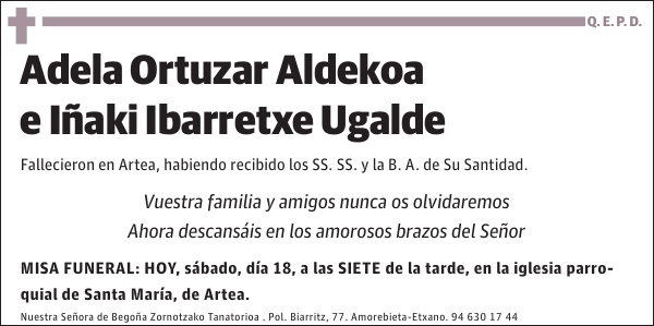 Adela Ortuzar Aldekoa e Iñaki Ibarretxe Ugalde