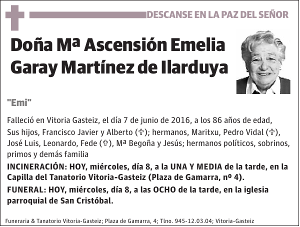 Mª Ascensión Emelia Garay Martínez de Ilarduya