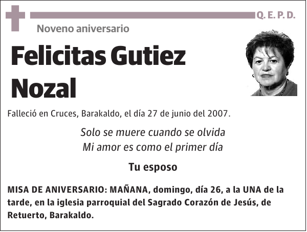 Noveno aniversario Felicitas Gutiez Nozal