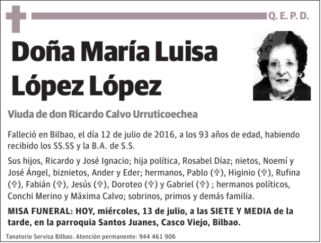María Luisa López López Esquela Necrológica El Correo