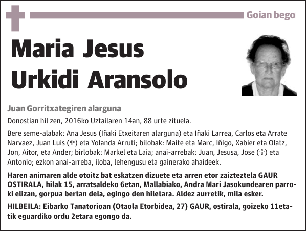 Maria Jesus Urkidi Aransolo