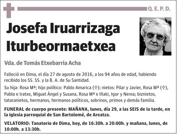 Josefa Iruarrizaga Iturbeormaetxea