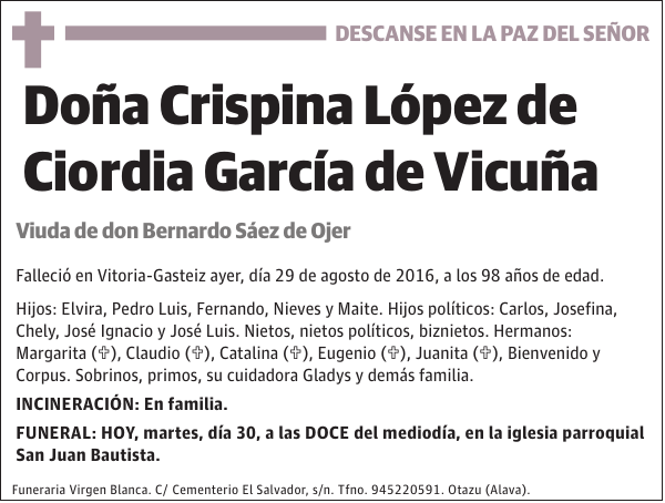 Crispina López de Ciordia García de Vicuña