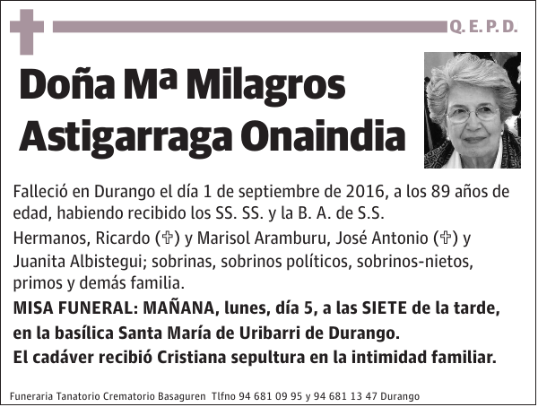 Mª Milagros Astigarraga Onaindia