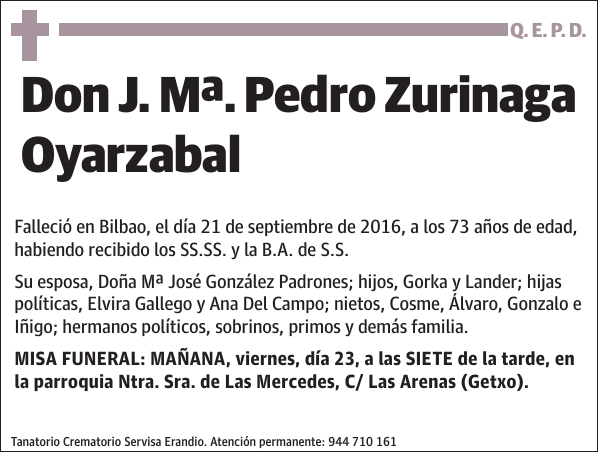 J. Mª. Pedro Zurinaga Oyarzabal