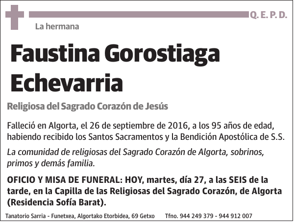 La hermana Faustina Gorostiaga Echevarria