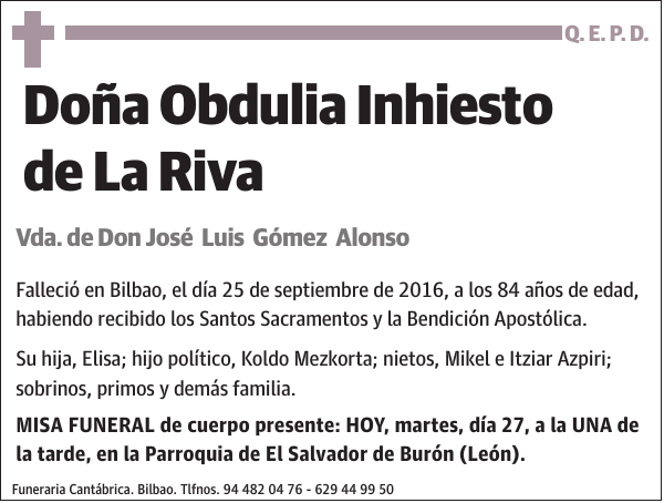 Obdulia Inhiesto de La Riva