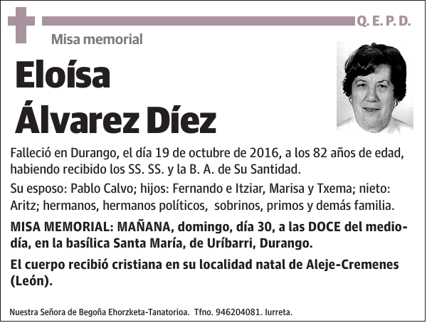 Misa memorial Eloísa Álvarez Díez