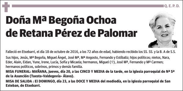 Mª Begoña Ochoa de Retana Pérez de Palomar