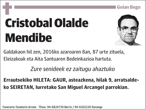 Cristobal Olalde Mendibe Galdakaon