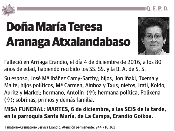 María Teresa Aranaga Atxalandabaso