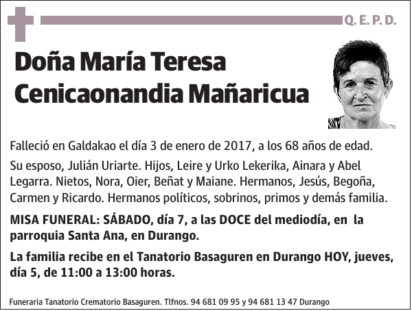 María Teresa Cenicaonandia Mañaricua