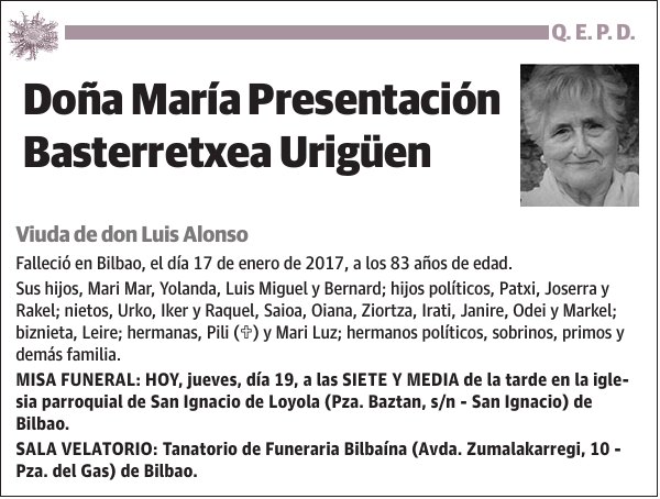 María Presentación Basterretxea Urigüen