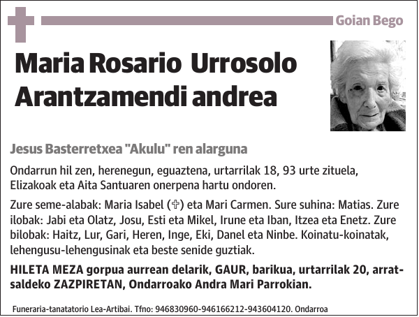 Maria Rosario Urrosolo Arantzamendi