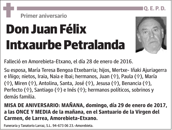 Juan Félix Intxaurbe Petralanda