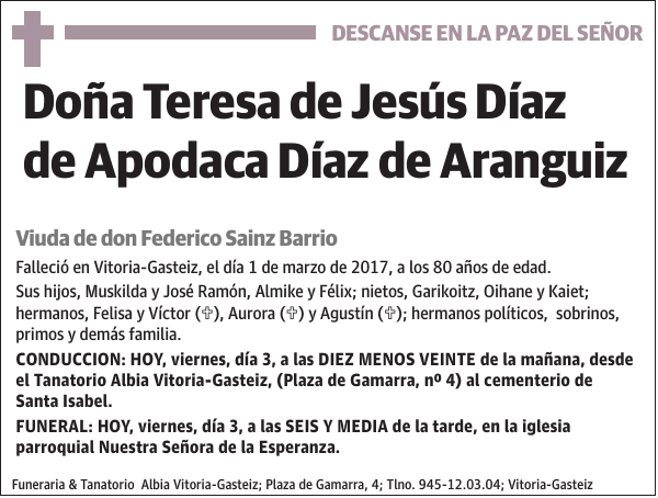 Teresa de Jesús Díaz de Apodaca Díaz de Aranguiz