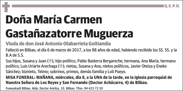 María Carmen Gastañazatorre Muguerza