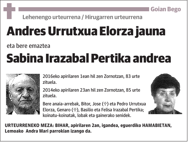 Andres Urrutxua Elorza y Sabina Irazabal Pertika