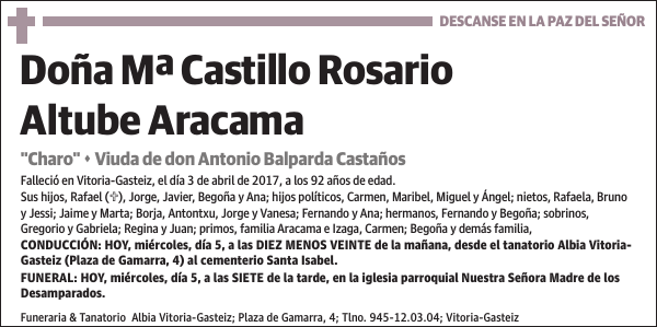 Mª Castillo Rosario Altube Aracama