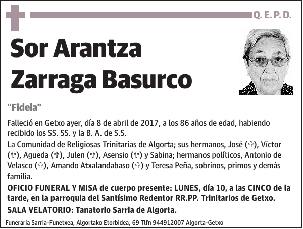 Sor Arantza Zarraga Basurco