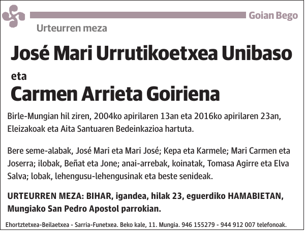 José Mari Urrutikoetxea Unibaso eta Carmen Arrieta Goiriena