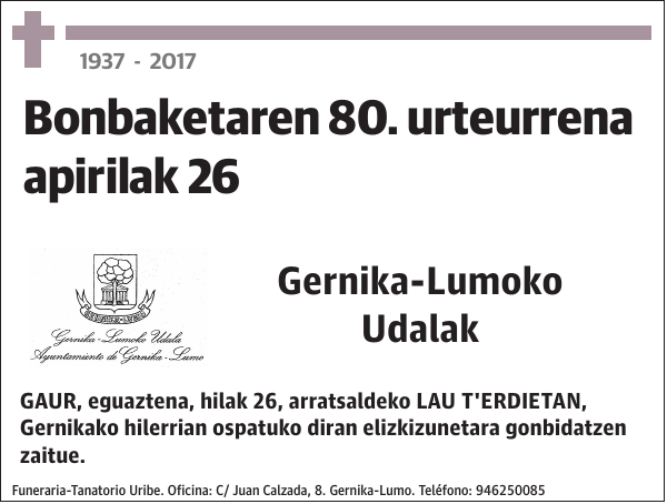 Bonbaketaren 80. urteurrena apirilak 26