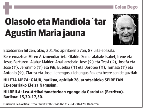 Olasolo eta Mandiola tar Agustin Maria