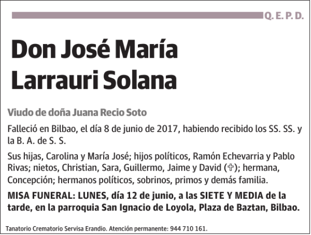 José María Larrauri Solana Esquela Necrológica El Correo