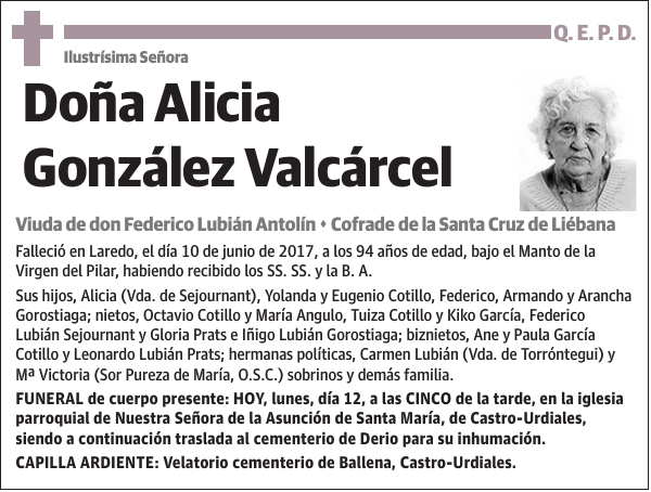 Ilustrísima Señora Alicia González Valcárcel