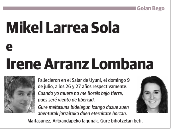 Mikel Larrea Sola e Irene Arranz Lombana