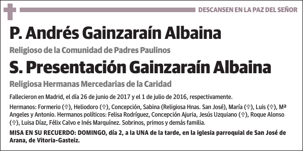 Andrés Gainzaraín Albaina y Presentación Gainzaraín Albaina