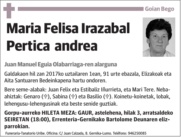 Maria Felisa Irazabal Pertica