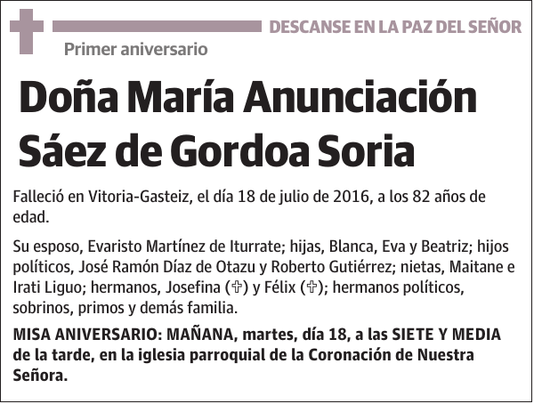 María Anunciación Sáez de Gordoa Soria