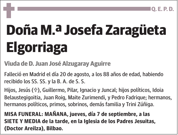 M.ª Josefa Zaragüeta Elgorriaga