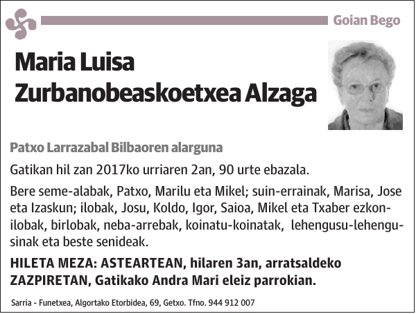 Maria Luisa Zurbanobeaskoetxea Alzaga