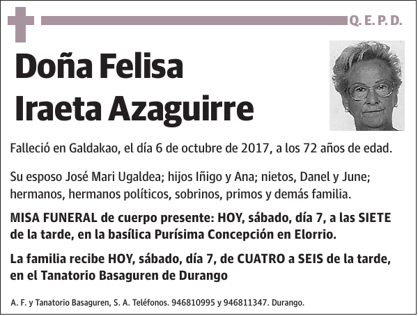 Felisa Iraeta Azaguirre