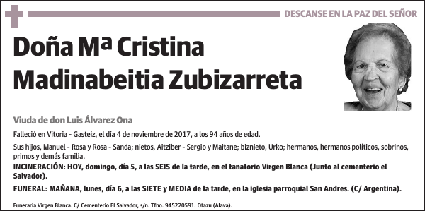 Mª Cristina Madinabeitia Zubizarreta