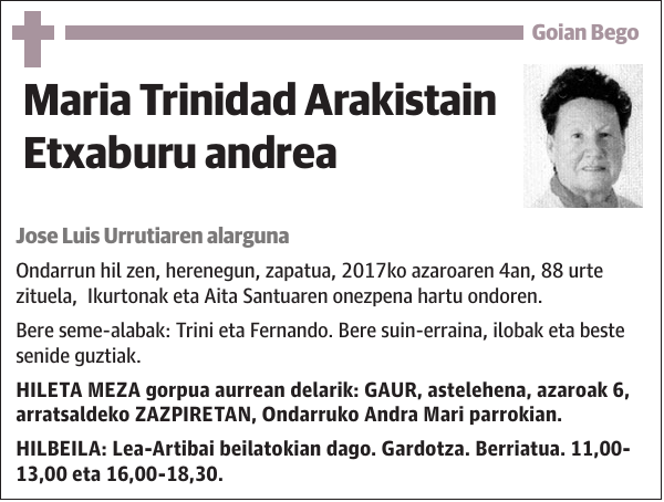 Maria Trinidad Arakistain Etxaburu