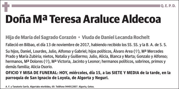 Mª Teresa Araluce Aldecoa