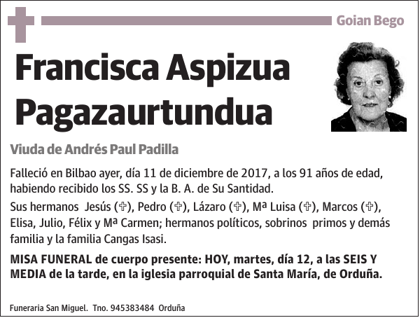 Francisca Aspizua Pagazaurtundua