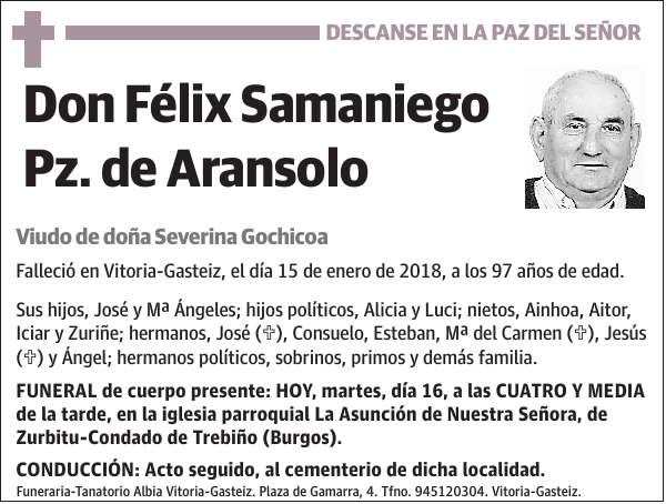 Félix Samaniego Pz. de Aransolo