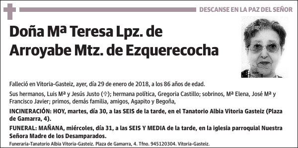 Mª Teresa Lpz. de Arroyabe Mtz. de Ezquerecocha