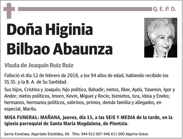 Higinia Bilbao Abaunza