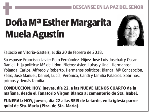 Mª Esther Margarita Muela Agustín