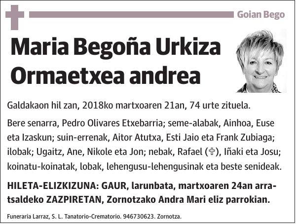 Maria Begoña Urkiza Ormaetxea