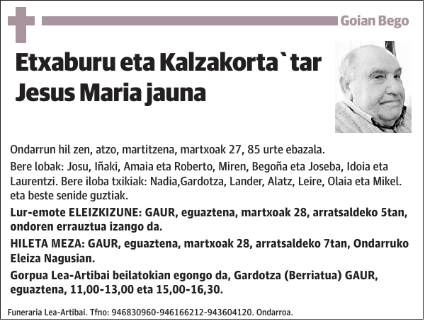 Etxaburu eta Kalzakorta tar Jesus Maria